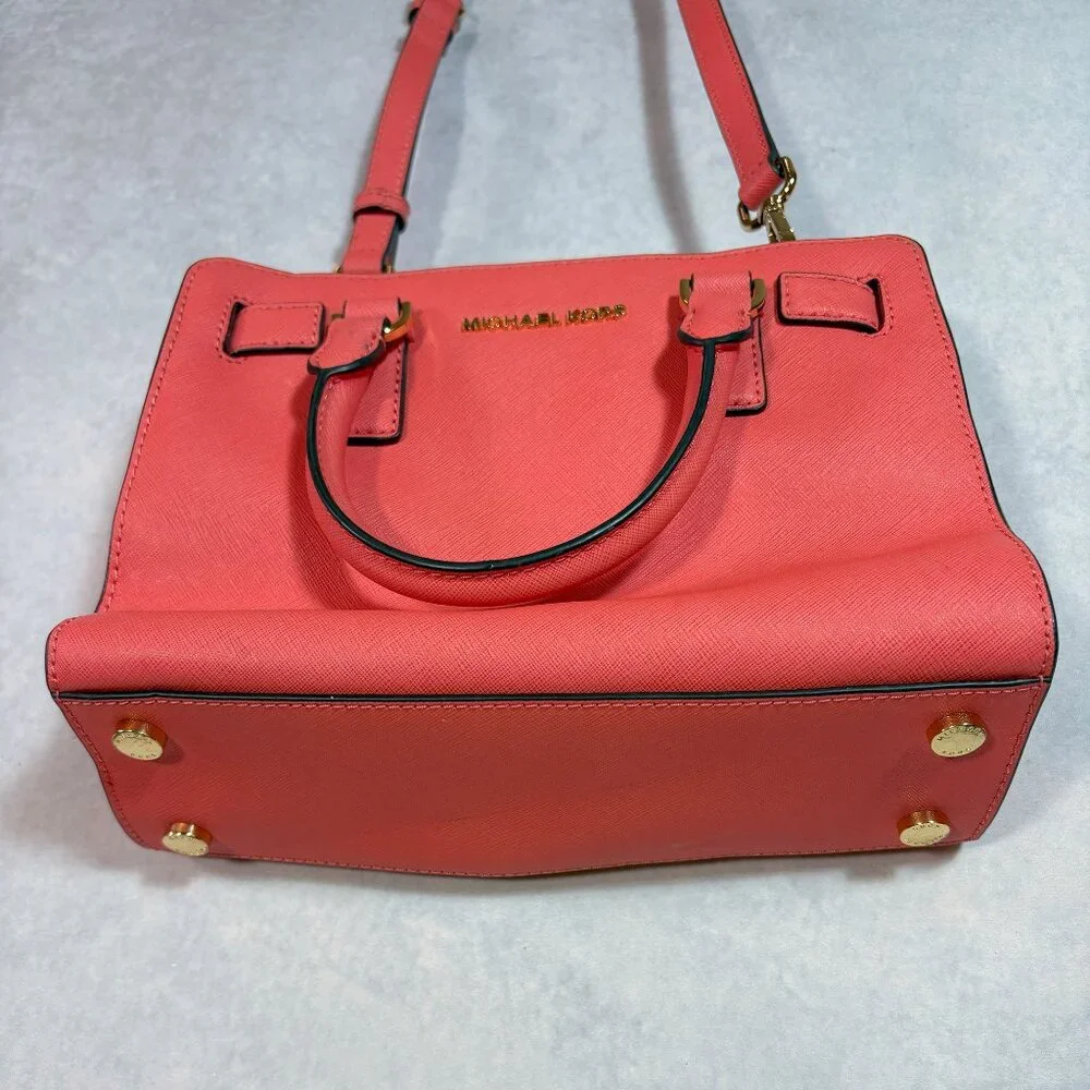Michael Kors Leather Satchel Bag Crossbody Handbag Coral-Pink Mini